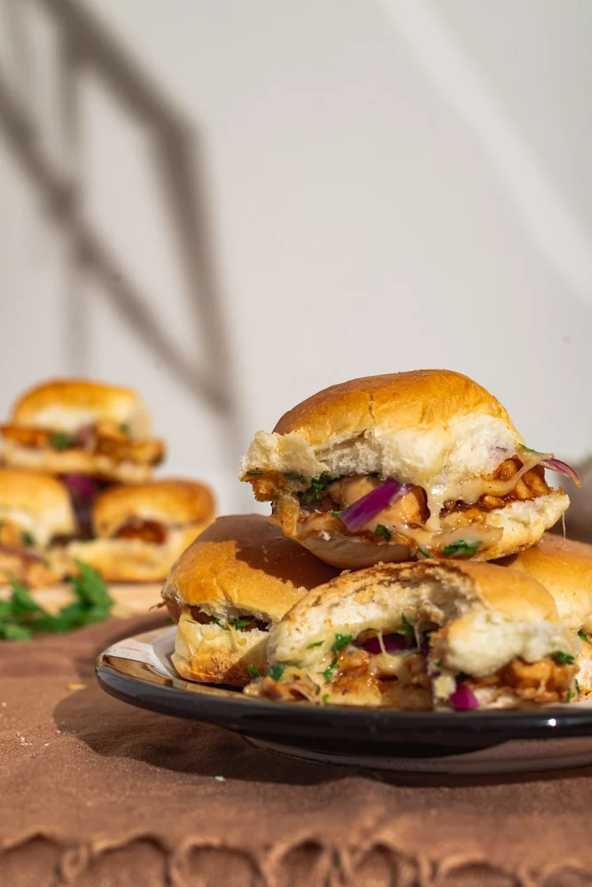 chicken bbq sliders on a plate