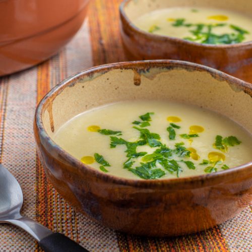 bowl of a simple leek and potato soup