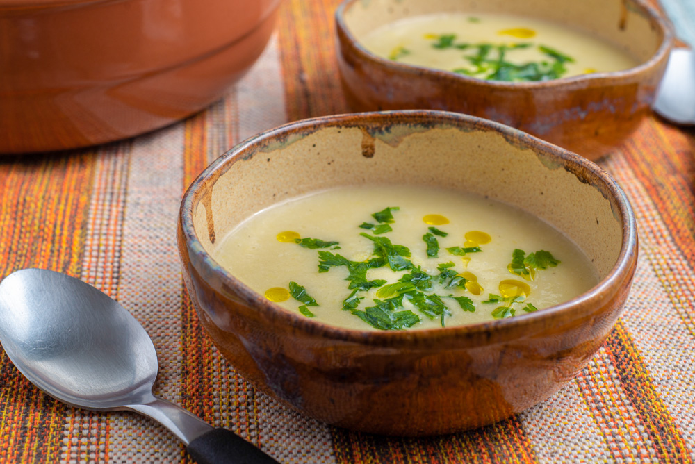bowl of a simple leek and potato soup