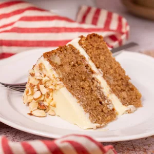 slice of a two layer spice cake