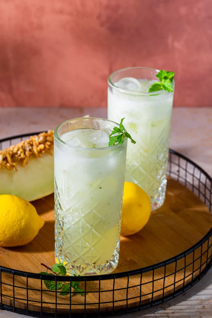 two glasses of cantaloupe and lemon juice