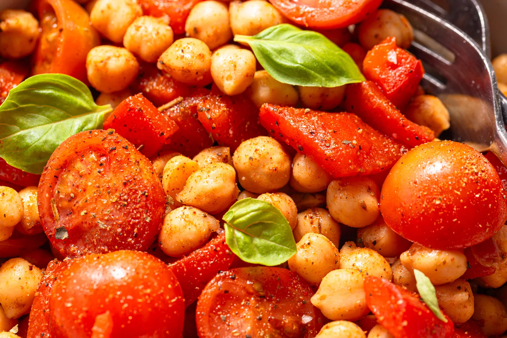 close up view of a bowl of chickpea italian salad